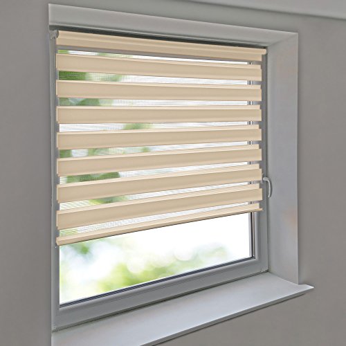 Easy-Shadow - Doppelrollo 70 x 160 cm beige Klemmfix ohne Bohren Vario Seitenzug Duorollo Zebrarollo für Fenster und Türen von Easy-Shadow