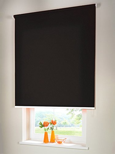 Easy-Shadow Hochwertiges Sichtschutzrollo Mittelzugrollo Springrollo Rollo Verdunkelung 220 x 260 cm / 220x260 cm schwarz // Maßanfertigung von Easy-Shadow