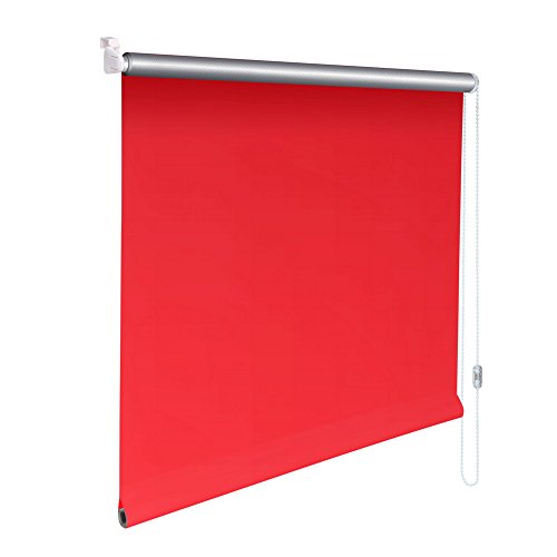 Easy-Shadow Hochwertiges UNIVERSAL Klemm- und Klebe Rollo Fensterrollo Außenmaß Breite 30 x 120 cm Höhe - 30x120 cm rot / signalrot - Easyfix Klemmfix Klemmrollo / Kleberollo ohne Bohren inklusive 2 Stück Klemmträger Easy&Fix montiert von Easy-Shadow