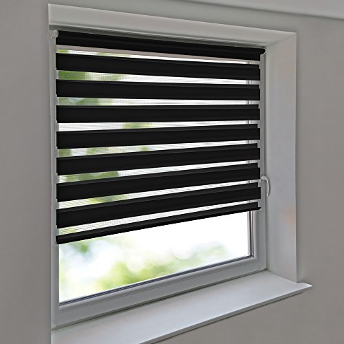Easy-Shadow Universal Doppelrollo Klemmrollo Außenmaß Breite 150 x 130 cm Höhe - 150x130 cm Anthrazit (dunkelgrau, schwarz) - Vario Kleberollo Easy&Fix inkl. 2 Stück Klemmträger und Seitenführung von Easy-Shadow