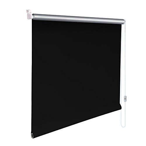 Easy-Shadow Mini-Rollo Thermo Kleberollo Klemmrollo Klemmfix Klebrollo Stoffmaß Breite 127 x 130 cm Höhe in Farbe schwarz / Minirollo inkl. 2 Stück Klebeplatten und Klemmträger - Rollo zum kleben lichtundurchlässig Verdunkelung Verdunkelungsrollo Kettenzugrollo Seitenzugrollo Mini-Rollo mit Kettenzug und Aluminium Beschichtung - Montage am Fenster ohne zu bohren Easy&Fix montiert - Maßanfertigung von Easy-Shadow