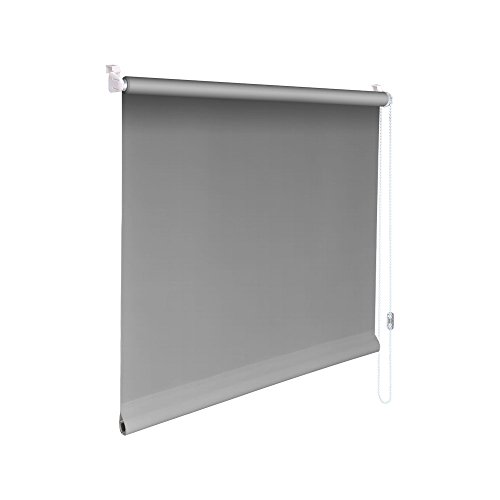 Easy-Shadow - Mini-Rollo Verdunkelungsrollo Stoffmaß 137 x 130 cm mit PVC Seitenschienen - GRAU lichtundurchlässig - Minirollo Rollo ohne Bohren inklusive 2 Stück Klemmträger von Easy-Shadow