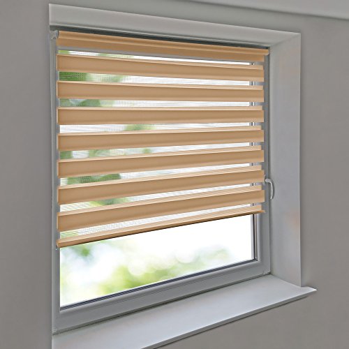 Easy-Shadow Universal Doppelrollo Klemmrollo Außenmaß Breite 130 x 130 cm Höhe - 130x130 cm Apricot (Creme, beige) - Vario Kleberollo Easy&Fix inkl. 2 Stück Klemmträger und Seitenführung von Easy-Shadow