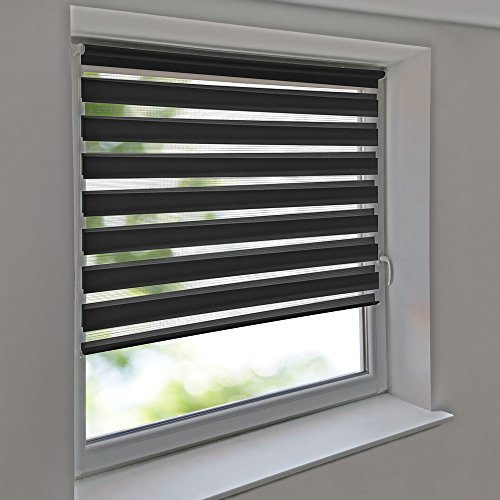 Easy-Shadow Universal Doppelrollo Klemmrollo Außenmaß Breite 160 x 220 cm Höhe - 160x220 cm Anthrazit (dunkelgrau, schwarz) - Vario Kleberollo Easy&Fix inkl. 2 Stück Klemmträger und Seitenführung von Easy-Shadow