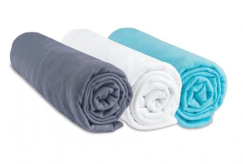 EASY DORT 3 Stück Spannbettlaken für Babybett | 100% Baumwolle | Grau Weiß Türkis | Gesunder Schlaf | Marke Easy Dort | Öko-Tex von Easy dort