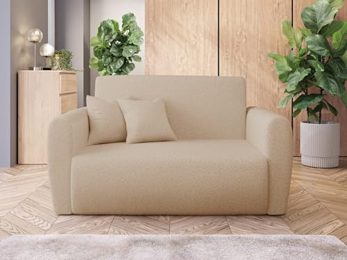 Easy4You 2 Sitzer Sofa LA in Bouclé-Stoff Beige – Schlafsofa mit Automatischem Ausziehmechanismus, Stauraum für Bettwäsche – Moderne Couch mit Armlehnen – Maße: 148x106x83 cm von Easy4You