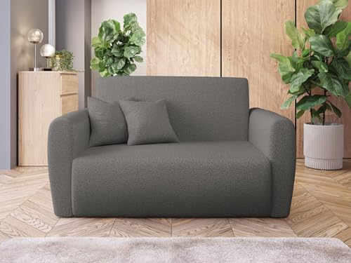 Easy4You 2 Sitzer Sofa LA in Bouclé-Stoff Grau – Schlafsofa mit Automatischem Ausziehmechanismus, Stauraum für Bettwäsche – Moderne Couch mit Armlehnen – Maße: 148x106x83 cm von Easy4You