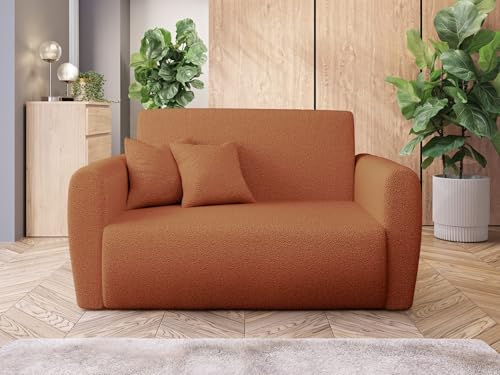 Easy4You 2 Sitzer Sofa LA in Bouclé-Stoff Kupfer – Schlafsofa mit Automatischem Ausziehmechanismus, Stauraum für Bettwäsche – Moderne Couch mit Armlehnen – Maße: 148x106x83 cm von Easy4You