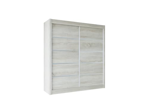 Easy4You B1 180 cm Sonoma Schiebetüren Kleiderschrank 180x215x58 cm Schlafzimmermöbel, Aufbewahrung - Mehrzweckschrank - Farbe: Sonoma von Easy4You