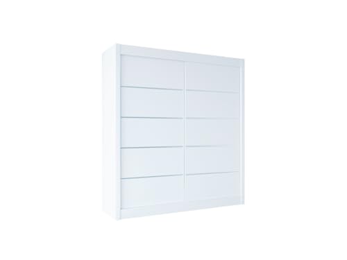 Easy4You B1 180 cm Weiß Schiebetüren Kleiderschrank 180x215x58 cm Schlafzimmermöbel, Aufbewahrung - Mehrzweckschrank - Farbe: Weiß von Easy4You