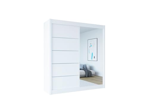 Easy4You B1 180 cm Weiß Schiebetüren Kleiderschrank 180x215x58 cm mit Spiegel - Schlafzimmermöbel, Aufbewahrung - Mehrzweckschrank Easy4You B1 180 cm Weiß Schiebetüren Kleiderschrank 180x215x58 cm mit Spiegel - Schlafzimmermöbel, Aufbewahrung - Mehrzweckschrank von Easy4You