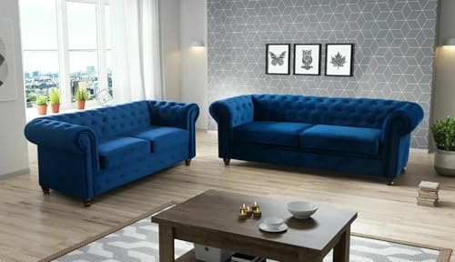 Easy4You Chesterfield Blauer Plüsch Velvet Set 3-Sitzer + 2-Sitzer Sofa Sofas für Wohnzimmer Sofagarnituren mit Holzfüße Set Sofas & Couches Easy4You Chesterfield Blauer Plüsch Velvet Set 3-Sitzer + 2-Sitzer Sofa Sofas für Wohnzimmer Sofagarnituren mit Holzfüße Set Sofas & Couches von Easy4You