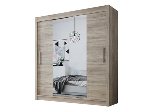 Easy4You D2 180 cm Trüffel Schiebetüren Kleiderschrank 180x215x58 cm mit Spiegel - Schlafzimmermöbel, Aufbewahrung - Mehrzweckschrank von Easy4You