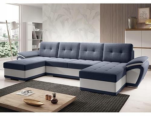 Easy4You ENZO Marineblau/Weiß Eco-Leder Ecksofa U-Form 336 x 97 x 157 cm mit Schlaffunktion und Stauraum - Schlafsofa mit Bettkasten - Moderne Wohnzimmermöbel – Stoff: SORO 76 + Soft 17 Easy4You ENZO Marineblau/Weiß Eco-Leder Ecksofa U-Form 336 x 97 x 157 cm mit Schlaffunktion und Stauraum - Schlafsofa mit Bettkasten - Moderne Wohnzimmermöbel – Stoff: SORO 76 + Soft 17 von Easy4You