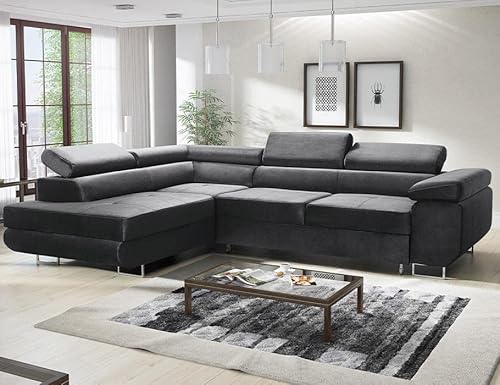 Easy4You Ecksofa Avatar Velvet L-Form – 277x73x203 cm - Schlafsofa mit Bettkasten und Schlaffunktion - Eckcouch mit Stauraum – Rechts – Stoff Monolith Graphit (M97) von Easy4You