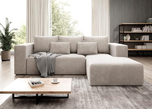 Easy4You Ecksofa Creme Stripes L-Form in Kord – 255 cm - Schlafsofa mit Bettzeugbehälter und Schlaffunktion - Eckcouch mit Stauraum - Rechts – Stoff Kord POSO 100 Easy4You Ecksofa Creme Stripes L-Form in Kord – 255 cm - Schlafsofa mit Bettzeugbehälter und Schlaffunktion - Eckcouch mit Stauraum - Rechts – Stoff Kord POSO 100 von Easy4You
