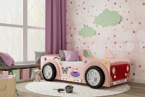 Easy4You JEEP PINK Auto Kinderbett Baby mit Matratze 116x72x207cm Kleinkinderbett mit Matratze inklusive von Easy4You
