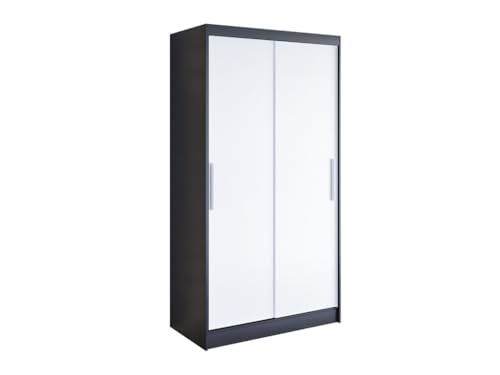 Easy4You K1 100 cm Schwarz/Weiß Schiebetüren Kleiderschrank 100x200x58 cm Schlafzimmermöbel, Aufbewahrung - Mehrzweckschrank - Farbe: Schwarz/Weiß von Easy4You