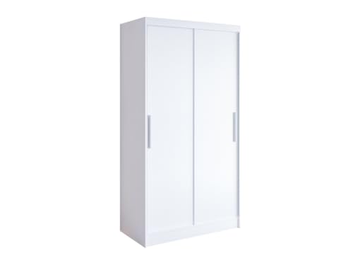 Easy4You K1 100 cm Weiß Schiebetüren Kleiderschrank 100x200x58 cm Schlafzimmermöbel, Aufbewahrung - Mehrzweckschrank - Farbe: Weiß von Easy4You