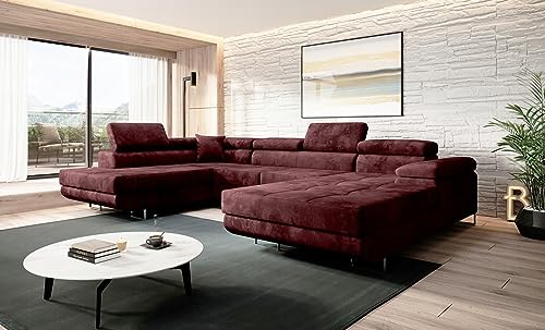 Easy4You Kastanienbraun Ecksofa Varberg Velours in U-Form 345 x 72 x 205 cm mit Schlaffunktion und Bettzeugbehälter - Schlafsofa mit Bettkasten - Eckcouch mit Stauraum - Stoff: Monolith 69 von Easy4You