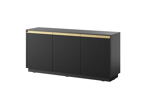 Easy4You Kommode R2 Schwarz 154x72x39 cm (B x H x T) mit 3 Türen Sideboard Ideal für Wohnzimmer, Schlafzimmer Moderne Elegante Kommode von Easy4You