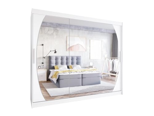 Easy4You L5 250 cm Weiß Schiebetüren Kleiderschrank 250x215x58 cm mit Spiegel - Schlafzimmermöbel, Aufbewahrung - Mehrzweckschrank von Easy4You