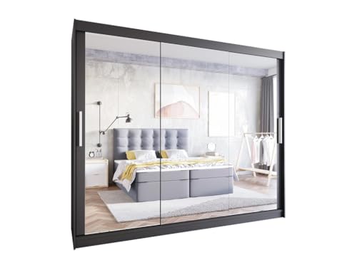 Easy4You LIII 250 cm Schwarz Schiebetüren Kleiderschrank 250x215x58 cm mit Spiegel - Schlafzimmermöbel, Aufbewahrung - Mehrzweckschrank Easy4You LIII 250 cm Schwarz Schiebetüren Kleiderschrank 250x215x58 cm mit Spiegel - Schlafzimmermöbel, Aufbewahrung - Mehrzweckschrank von Easy4You