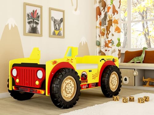 Easy4You MONSTER TRUCK Auto Kinderbett Baby mit Matratze 116x90x207 cm Kleinkinderbett mit Matratze inklusive von Easy4You