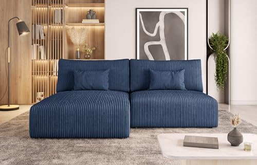Easy4You Marineblau Ecksofa Modulo Kord in L-Form 210x69x152 cm mit Schlaffunktion und Bettzeugbehälter - Schlafsofa mit Bettkasten - Eckcouch mit Stauraum - Stoff: POSO 05 von Easy4You