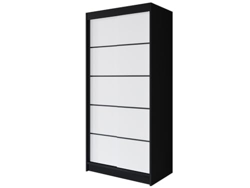 Easy4You P4 100 cm Schwarz/Weiß Schiebetüren Kleiderschrank 100x200x58 cm Schlafzimmermöbel, Aufbewahrung - Mehrzweckschrank - Farbe: Schwarz/Weiß von Easy4You