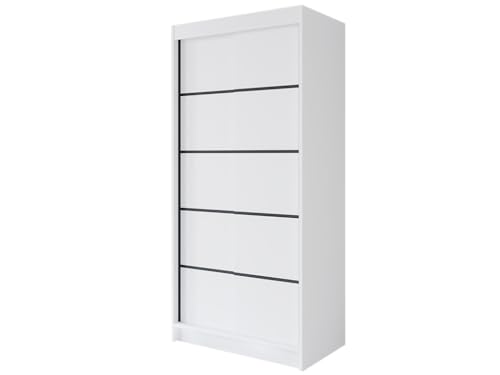 Easy4You P4 100 cm Weiß Schiebetüren Kleiderschrank 100x200x58 cm Schlafzimmermöbel, Aufbewahrung - Mehrzweckschrank - Farbe: Weiß von Easy4You