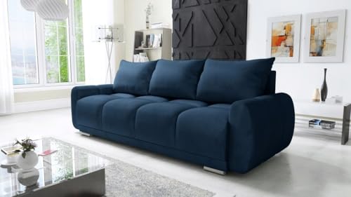 Easy4You Premium 3 Sitzer Honey Schlafsofa 234 cm Blau Monolith – Modernes Samtsofa mit Schlaffunktion, 150x200 cm Liegefläche, geräumiger Bettkasten, Federkernpolsterung, DL-Mechanismus von Easy4You