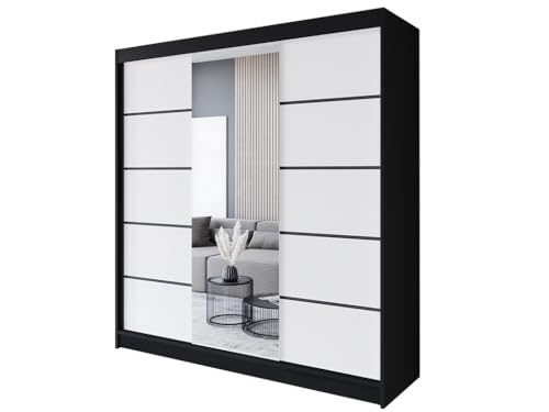Easy4You R6 200 cm Schwarz/Weiß Schiebetüren Kleiderschrank 200x215x58 cm mit Spiegel - Schlafzimmermöbel, Aufbewahrung - Mehrzweckschrank Easy4You R6 200 cm Schwarz/Weiß Schiebetüren Kleiderschrank 200x215x58 cm mit Spiegel - Schlafzimmermöbel, Aufbewahrung - Mehrzweckschrank von Easy4You