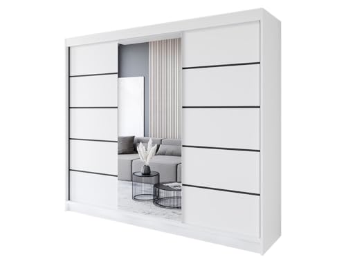 Easy4You R6 250 cm Weiß Schiebetüren Kleiderschrank 250x215x58 cm mit Spiegel - Schlafzimmermöbel, Aufbewahrung - Mehrzweckschrank von Easy4You