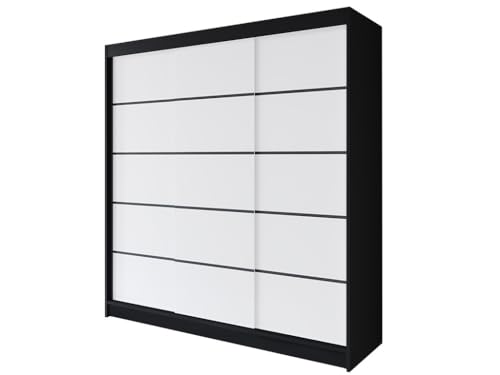 Easy4You R7 200 cm Schwarz/Weiß Schiebetüren Kleiderschrank 200x215x58 cm Schlafzimmermöbel, Aufbewahrung - Mehrzweckschrank - Farbe: Schwarz/Weiß von Easy4You
