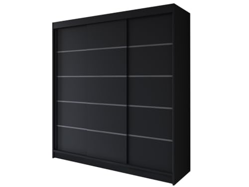 Easy4You R7 200 cm Schwarz Schiebetüren Kleiderschrank 200x215x58 cm Schlafzimmermöbel, Aufbewahrung - Mehrzweckschrank - Farbe: Schwarz von Easy4You