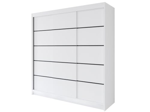 Easy4You R7 200 cm Weiß Schiebetüren Kleiderschrank 200x215x58 cm Schlafzimmermöbel, Aufbewahrung - Mehrzweckschrank - Farbe: Weiß von Easy4You