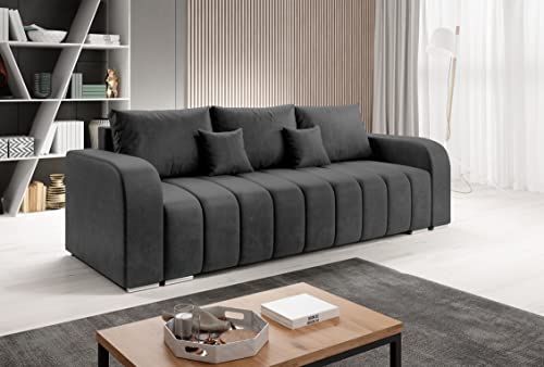 Easy4You Schlafsofa Pufetto - 245 cm - Velour Graphit - 3 Sitzer Sofa - Bettzeugbehälter - Couch mit Schlaffunktion - Stoff: Manila 19 von Easy4You