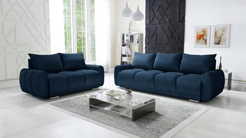 Eays4You Honey Premium Sofa-Set Blau – 3-Sitzer & 2-Sitzer Couch, Modernes Design, Hochwertiger Samtstoff, Komfortable Polsterung von Easy4You