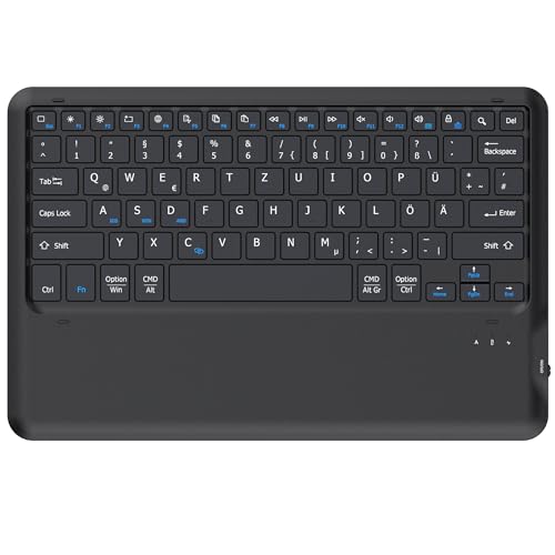 EasyAcc Bluetooth-Tastatur, kabellose Bluetooth-Tastatur kompatibel mit Windows/Android/iOS, Tastatur mit QWERTZ Deutsches Layout Tablets, Schwarz von EasyAcc