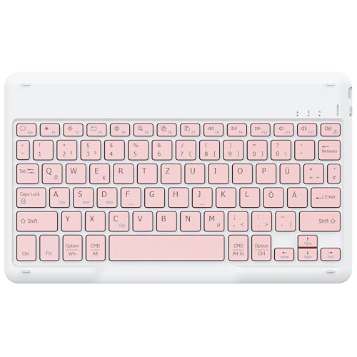 EasyAcc Bluetooth-Tastatur, kabellose Bluetooth-Tastatur kompatibel mit Windows/Android/iOS, Tastatur mit QWERTZ Deutsches Layout Tablets, Tastatur mit 15cm Micro-USB-Kabel, Roségold von EasyAcc