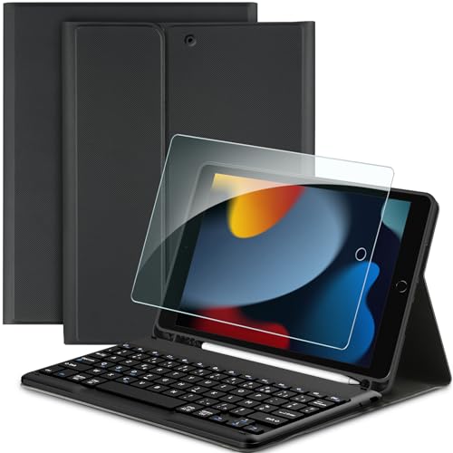 EasyAcc Französische Tastatur Hülle Kompatibel mit iPad 10.2 Zoll 9. / 8. und 7 Generation mit Schutzfolie, Abnehmbar Tastatur Schutzhülle mit Pencil Halter, Schwarz von EasyAcc