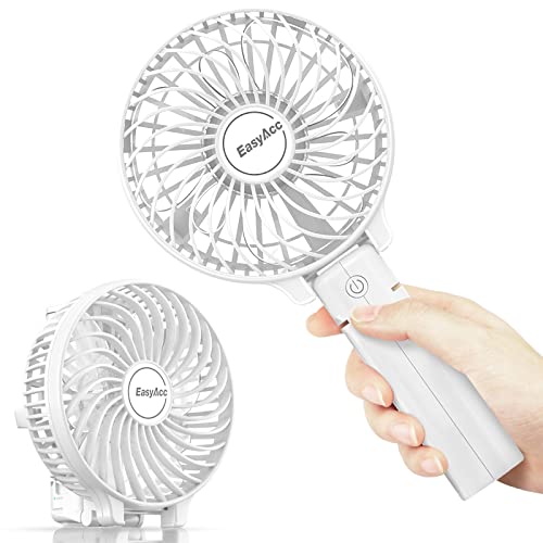 EasyAcc Handventilator Faltbar Tragbarer 10 Stunden Handventilator Batteriebetrieben Leise 180°Verstellbar Mini Elektrischer Ventilator USB Aufladbarem für Reisen Büro Zuhause von EasyAcc