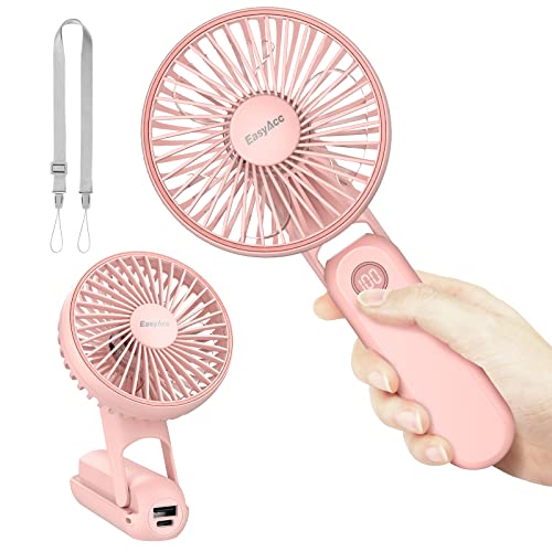 EasyAcc Handventilator Tragbarer Mini Ventilator 5 Geschwindigkeiten 18 Stunde Digitalanzeige, USB Ventilator Klein Akku Aufladbar Faltbal Hand Ventilatoren Für Reisen Büro Zuhause Draußen Rosa von EasyAcc