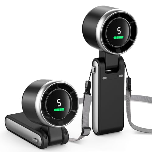EasyAcc Turbo Handventilator, 13350 U/min Sehr starker Wind, 3600mAh handventilator akku aufladbar, Tragbarer Mini Ventilator mit 5 Geschwindigkeiten Digitalanzeige für Reisen, Büro & Outdoor von EasyAcc