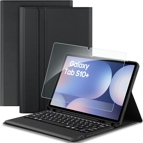 EasyAcc Tastatur Hülle Kompatibel mit Samsung Galaxy Tab S9 Plus/S9+ 12.4 Zoll 2023 mit Schutzfolie, [QWERTZ Deutsches], Abnehmbar Tastatur Schutzhülle mit Pencil Halter, Schwarz von EasyAcc