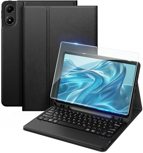 EasyAcc Tastatur Hülle Kompatibel mit Redmi Pad Pro 12.1 / Xiaomi Poco Pad 12.1 2024 mit Schutzfolie, [QWERTZ Deutsches], Abnehmbar Tastatur Schutzhülle mit Pencil Halter (Schwarz) von EasyAcc
