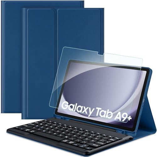 EasyAcc Tastatur Hülle Kompatibel mit Samsung Galaxy Tab А9+ 2023 11 Zoll mit Schutzfolie, [QWERTZ Deutsches], Abnehmbar Tastatur Schutzhülle mit Pencil Halter, Navy blau von EasyAcc