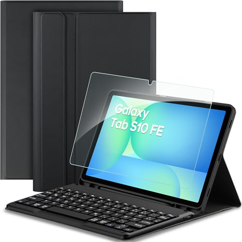 EasyAcc Tastatur Hülle Kompatibel mit Samsung Galaxy S10 FE 10.9 Zoll 2025 / S9 FE 10.9 Zoll 2023 / S9 11 Zoll 2023 mit Schutzfolie, [QWERTZ] Abnehmbar Tastatur Schutzhülle mit Pencil Halter, Schwarz von EasyAcc