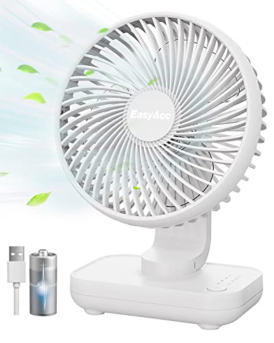 EasyAcc Tischventilator, 4000 Akku Batterie Klein USB Ventilator, Tragbarer Aufladbar Basis Ventilatoren mit 4 Geschwindigkeiten für Camp,Büro, Bibliothek und Zuhause - Weiß von EasyAcc